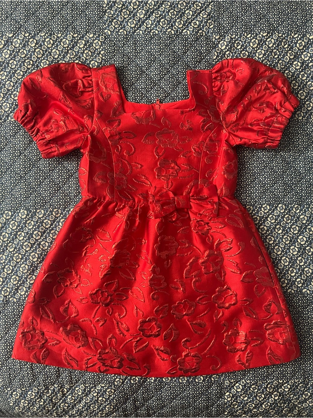 Lilly Pulitzer Red Brocade Puff-Sleeve Party Dress Size 5